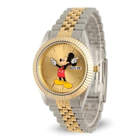 Мужские двухцветные наручные часы Disney Микки Маус. часы 2 - двухцветный корпус/двухцветный браслет из нержавеющей стали.