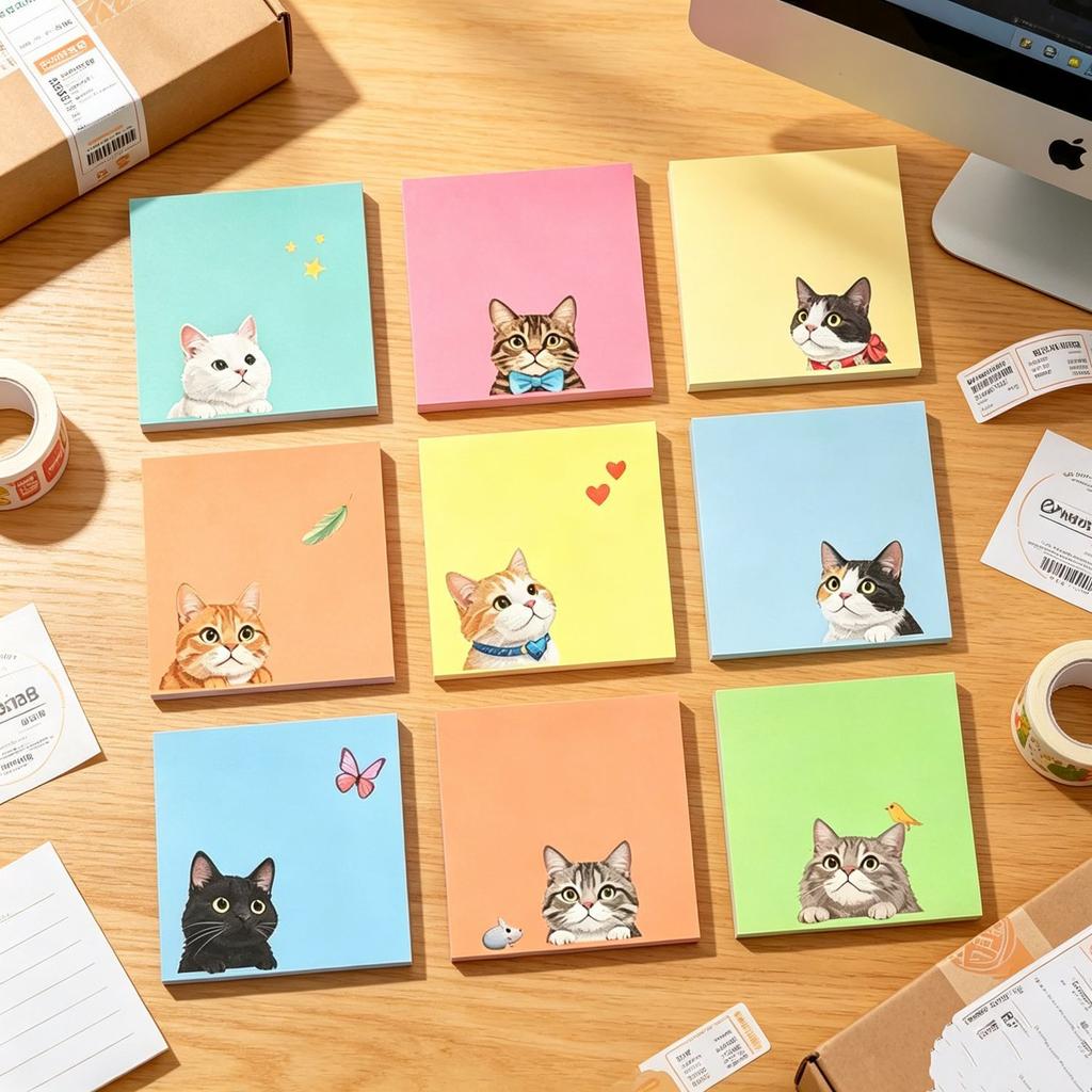 50 Macarons cat Post-it notes, random patterns, high aesthetic value, suitable for decorating students' books and office notes