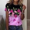 Футболка с круглым вырезом и цветочным принтом в виде 3D-цветка, модная летняя новая повседневная футболка с коротким рукавом