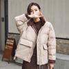 Женская белая куртка на утином пуху, зимнее свободное пуховое пальто с воротником-стойкой, женская теплая короткая зимняя верхняя одежда