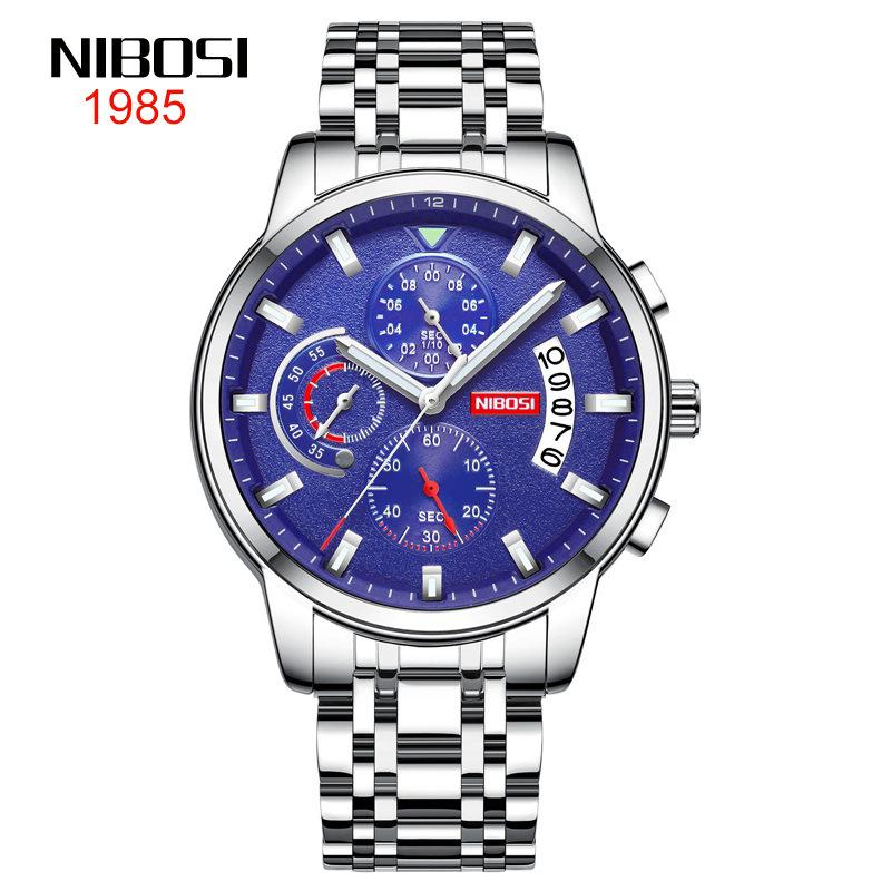 NIBOSI Watch Мужские водонепроницаемые светящиеся многофункциональные кварцевые часы из нержавеющей стали Студенческие часы
