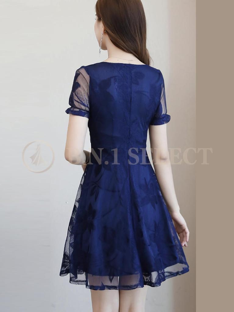 BN1 Выберите цветочный мини выше формального плюс размеры Милое выше темно-синего короткое платье BN22 NVY M, Свадьба, Вечеринка, После вечеринки, Принт, V-образный вырез,