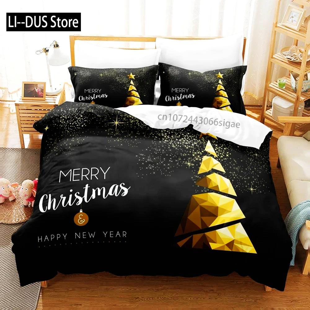 Navidad Plaid Merry Christmas Tree Пододеяльник Twin King Festival Santa Deer Комплект постельного белья из полиэстера Одеяло для взрослых Домашний декор