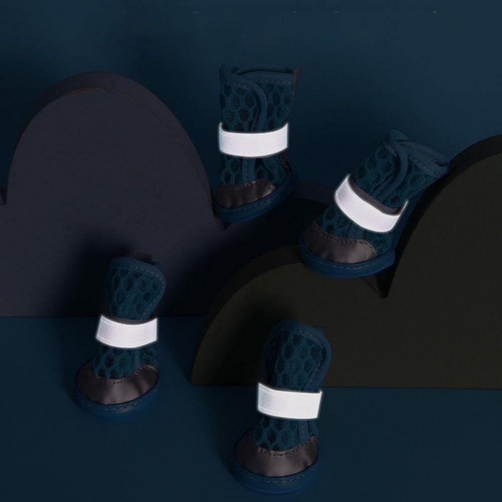4pcs/set Wear Resistant Pet Mesh Boots Breathable Dog Foot Covers Practical Dog Mesh Shoes Summer