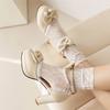 Fashion Spring Pearl Ankle Strap Women High Heels Mary Jane Pumps Party Wedding Cosplay White Pink Bow Princess High-heeled Lolita Shoes