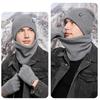 Yousheng 3 Pcs/Set Unisex Winter Beanie Scarf Gloves Set Thick Plush Knitted Warm Cap Gloves Elastic Ear Protection Windproof Winter Outdoor Cycling
