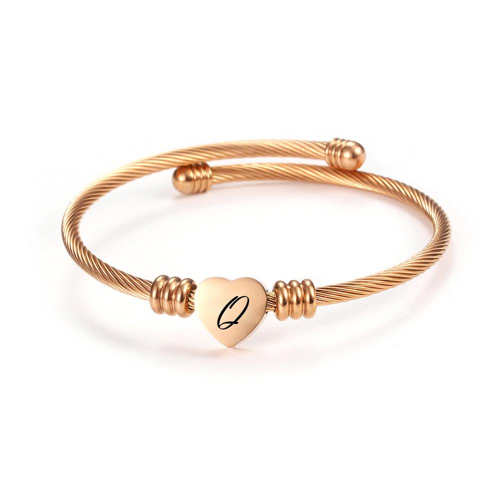 Titanium Steel English Alphabet Heart Bracelet with Simple Design