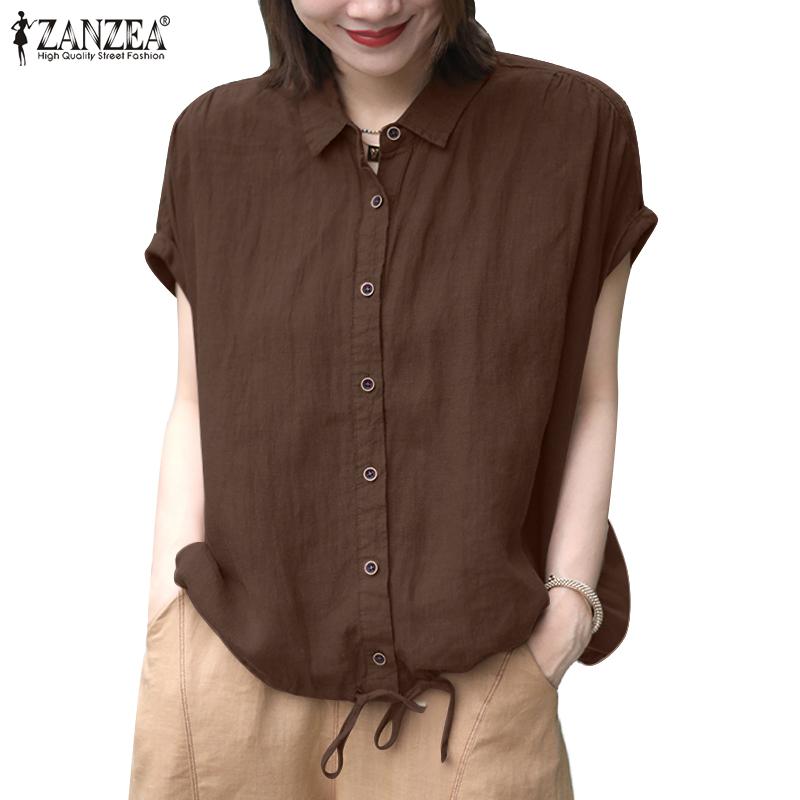ZANZEA Женская повседневная летняя блузка с отложным воротником и коротким рукавом
