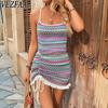 Women's Fashion Summer Spring Rhombus Print Sleeveless Suspenders High Waist Casual Dresses