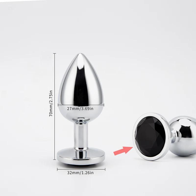 3 Sizes Metal Anal Plug Smaller Smooth Stainless Steel Butt Plug Colorful Crystal Round Anus Plug Adults Anal Sex Toys For Women
