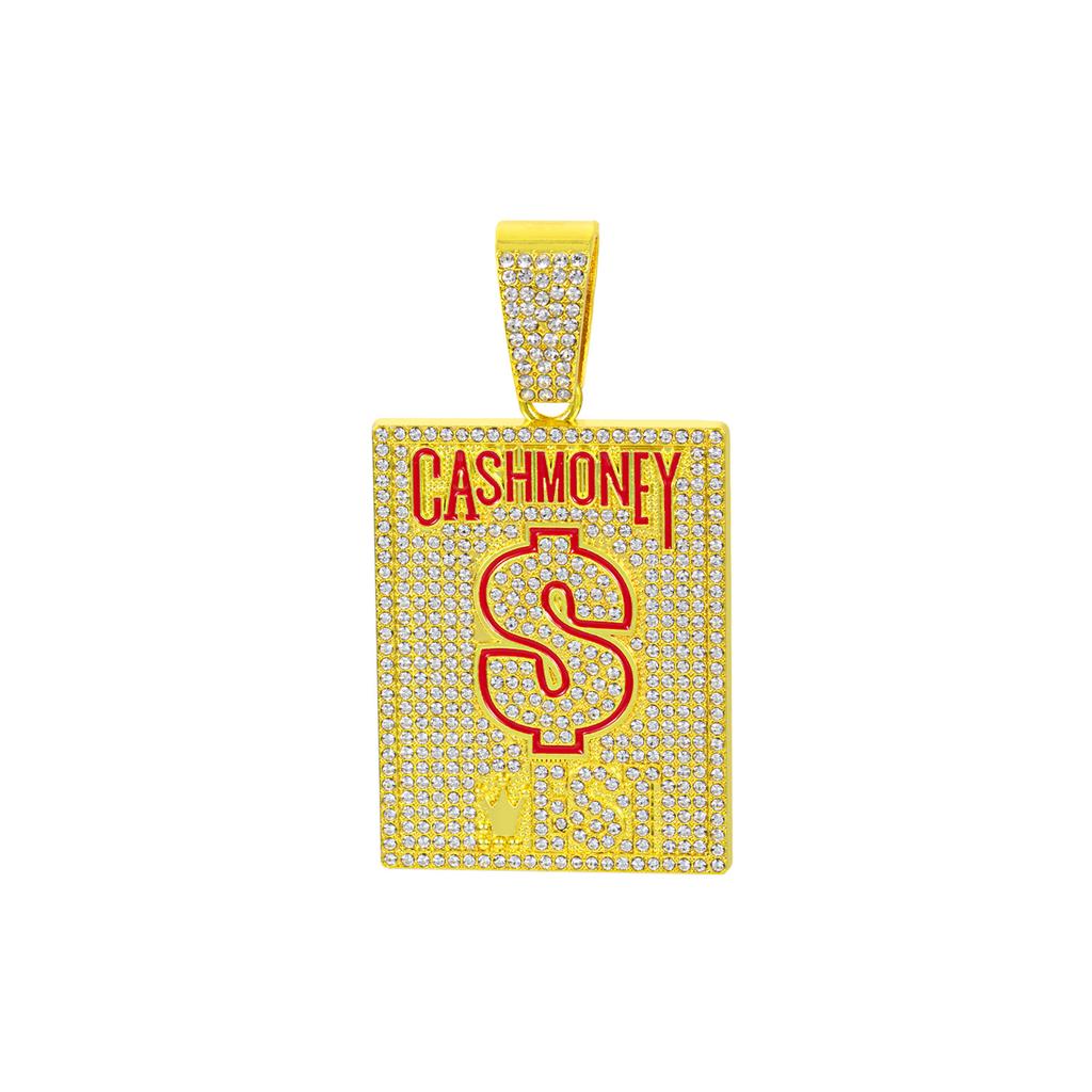 American CASH MONEY Dollar Sign Square Plate Dripping Oil Letter Necklace Pendant Cuban Chain
