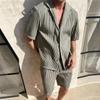 Men Sets Summer Casual Short-sleeved Shirt Shorts Fashion Striped Suit Male Two-piece Set Tracksuit
