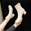 Women's Thick Heel Medium Heel Boots Women's 2025New Winter Square Toe Back Zipper Increased Casual Short Boots