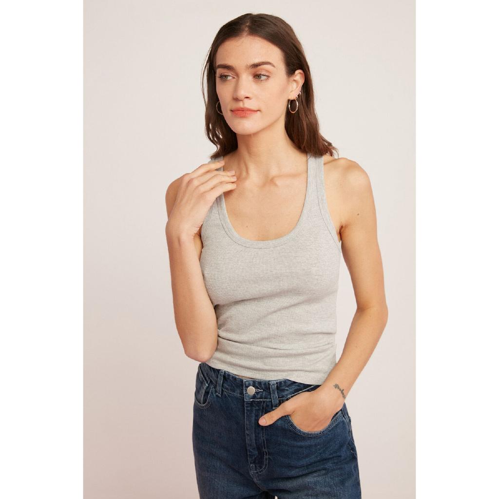 Lllesol Женская базовая белая майка в рубчик на толстых бретелях