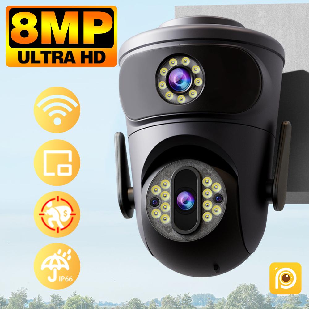 4K 8MP HD Video Surveillance Camera Wifi Outdoor Dual Lens Wireless Security IP Cameras PTZ Smart Home Wi-Fi Cam CCTV IPC360 app