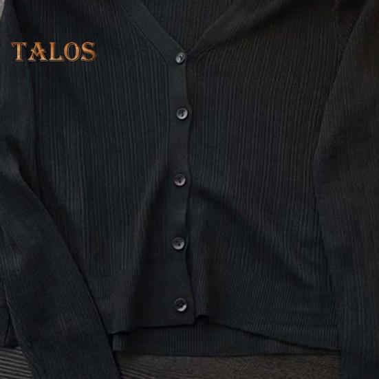 Sun Knit Cardigan for Women Long Sleeve V-Neck Button Up Thin Ice Silk Coat Summer Ribbed Cropped Top for Outdoor Travel Work Beach