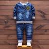 Baby Spring Long Sleeve Children's Suit Cartoon Boys and Girls Cowboy Sand Wash Denim Two Pieces Set