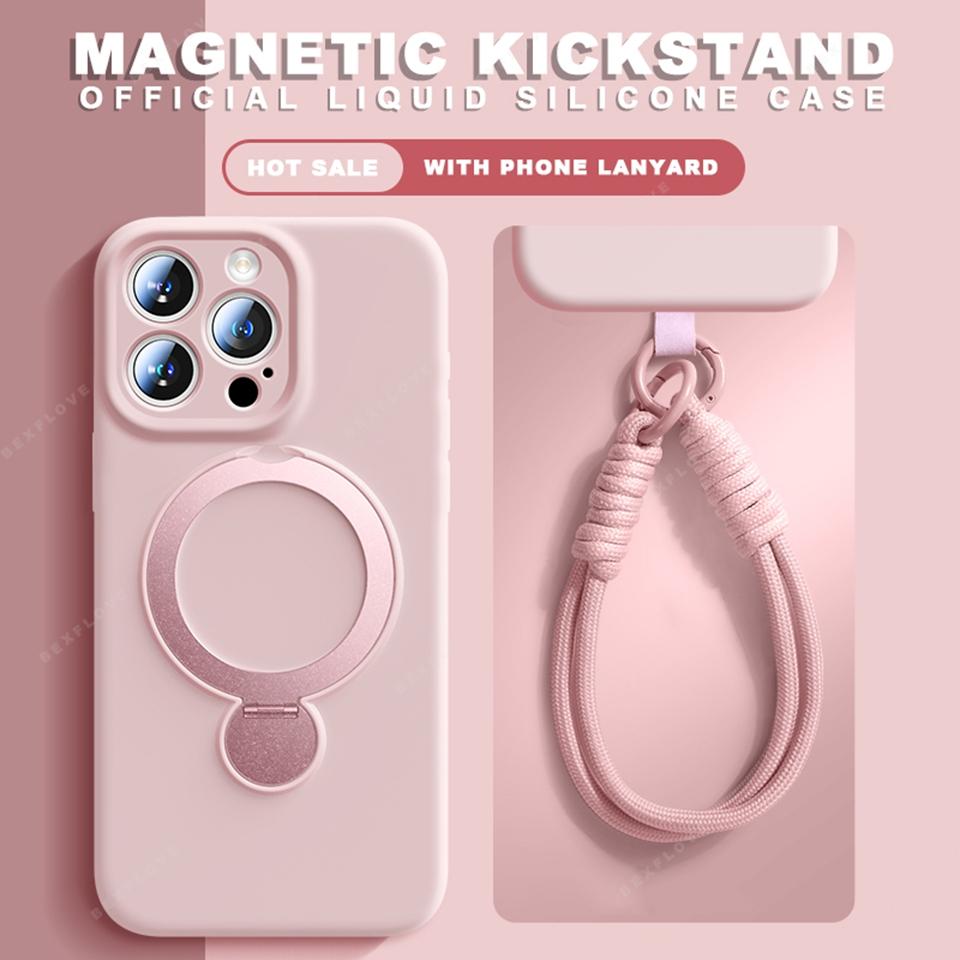 Magnetic Liquid Silicone Lanyard Phone Case For iPhone 16 Plus 13 15 14 16 Pro Max Magsafe Charge Strap Protector Soft Cover