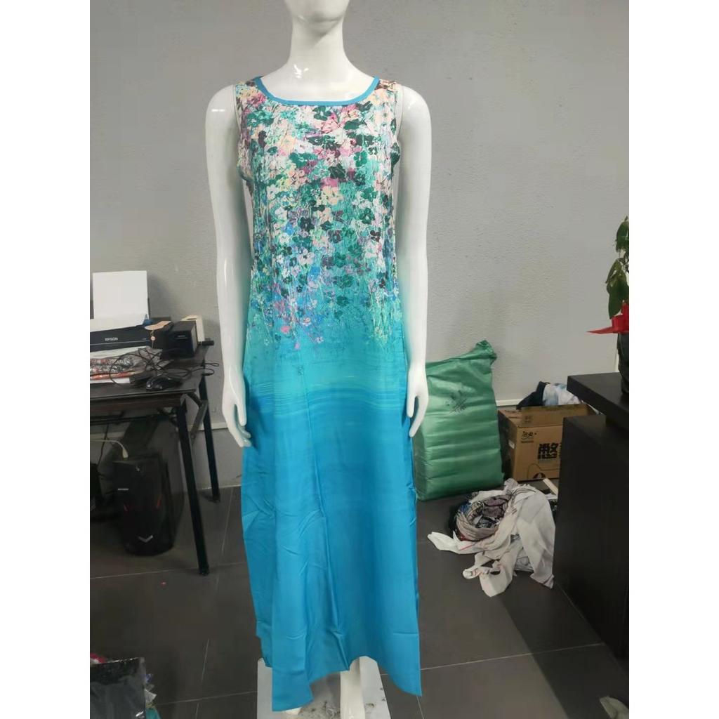 GMXIA Summer Positioning Flower Round Neck Sleeveless Loose Print Dress Long Skirt Women