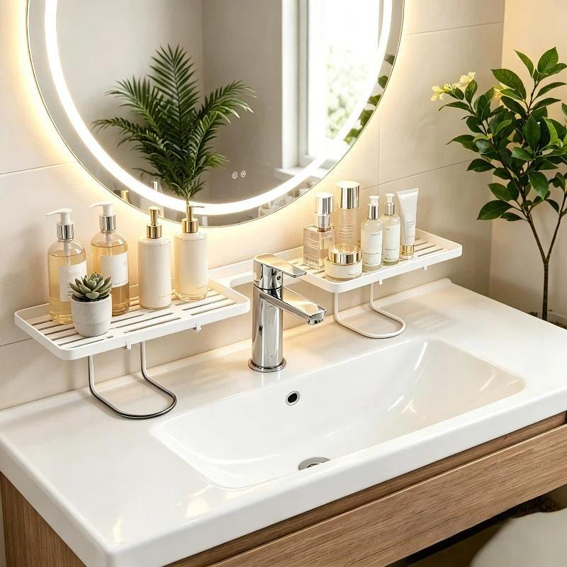 No Drill Iron Mesh Storage Rack Lightweight Universal Bathroom Sink Organizer for Dorm Kitchen Toilet Wall Mount