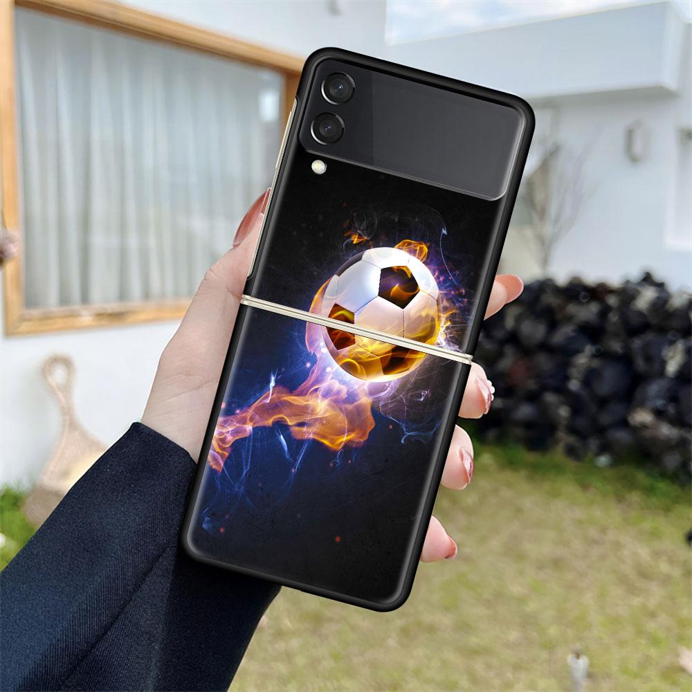Роскошный чехол для Samsung Galaxy Z Flip 4 3 5G, черные жесткие чехлы для телефонов из ПК, модная задняя крышка ZFlip Funda I Love Football Shell Capa