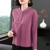Новая женская футболка с длинным рукавом и универсальным воротником, вышитая, для мамы среднего возраста, модный топ, базовая рубашка