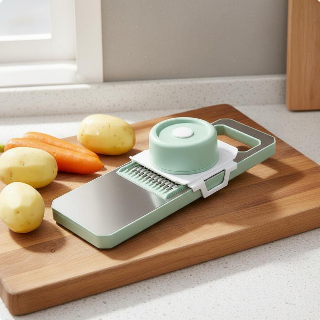 Vegetable Cutter with Container Large Capacity Vegetable Cutter with Container Multi-Functional Mandoline Cutter Non-Slip Base