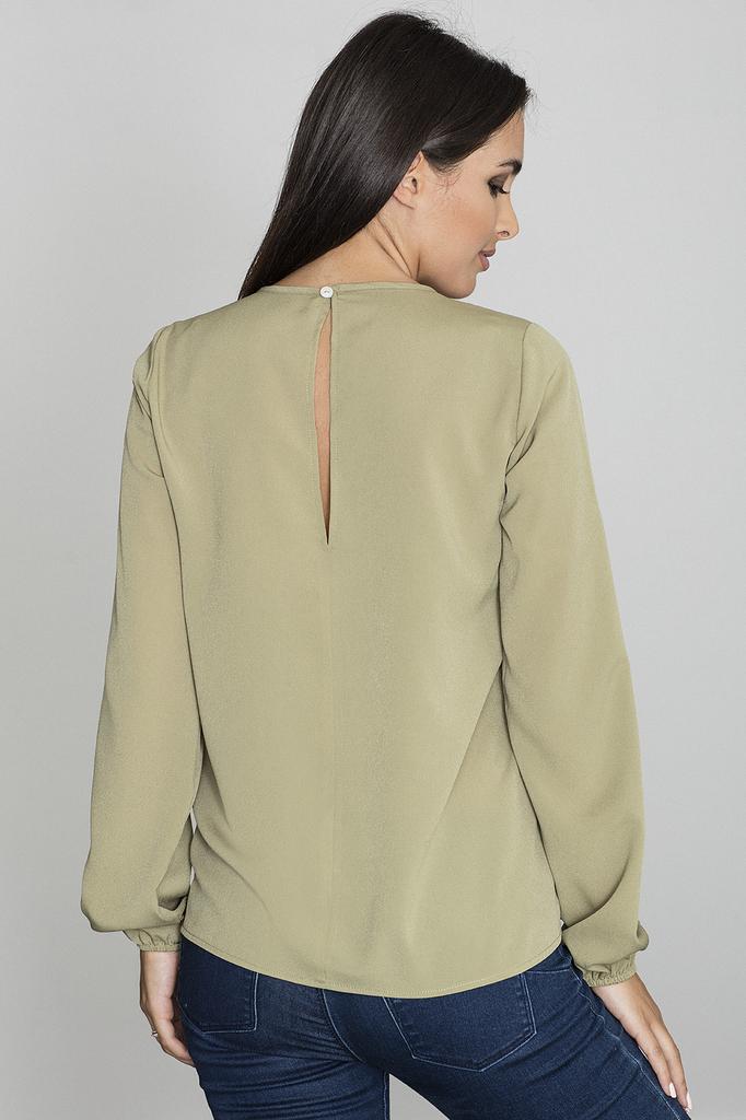 Elegant blouse with a floral neckline, olive green M549, size