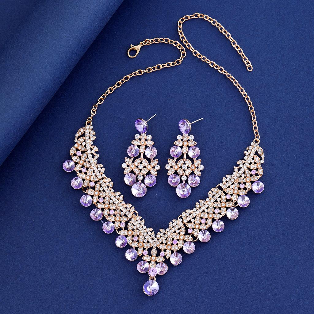 3 PCS Women's Zircon Sets Rhinestone Crystal Earrings Set Colorful Necklace Earrings Two Pieces Wedding Party Zircon
