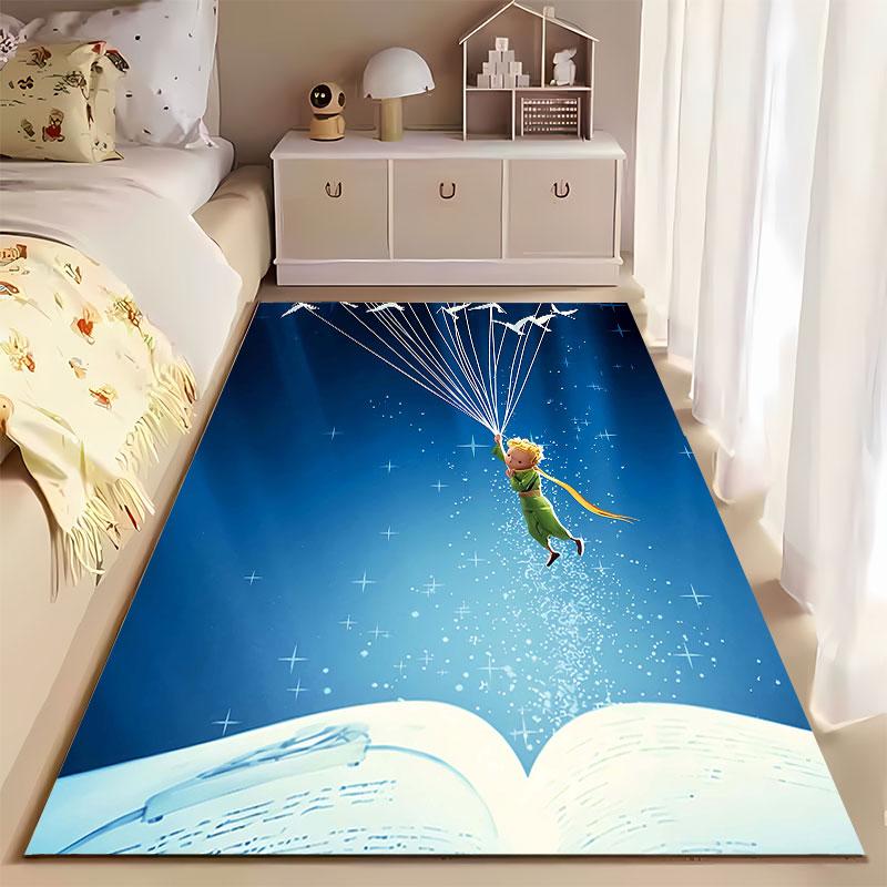 Flying Boy with Birds Blue Design suitable as a non-slip mat for the living room or bedroom sofa