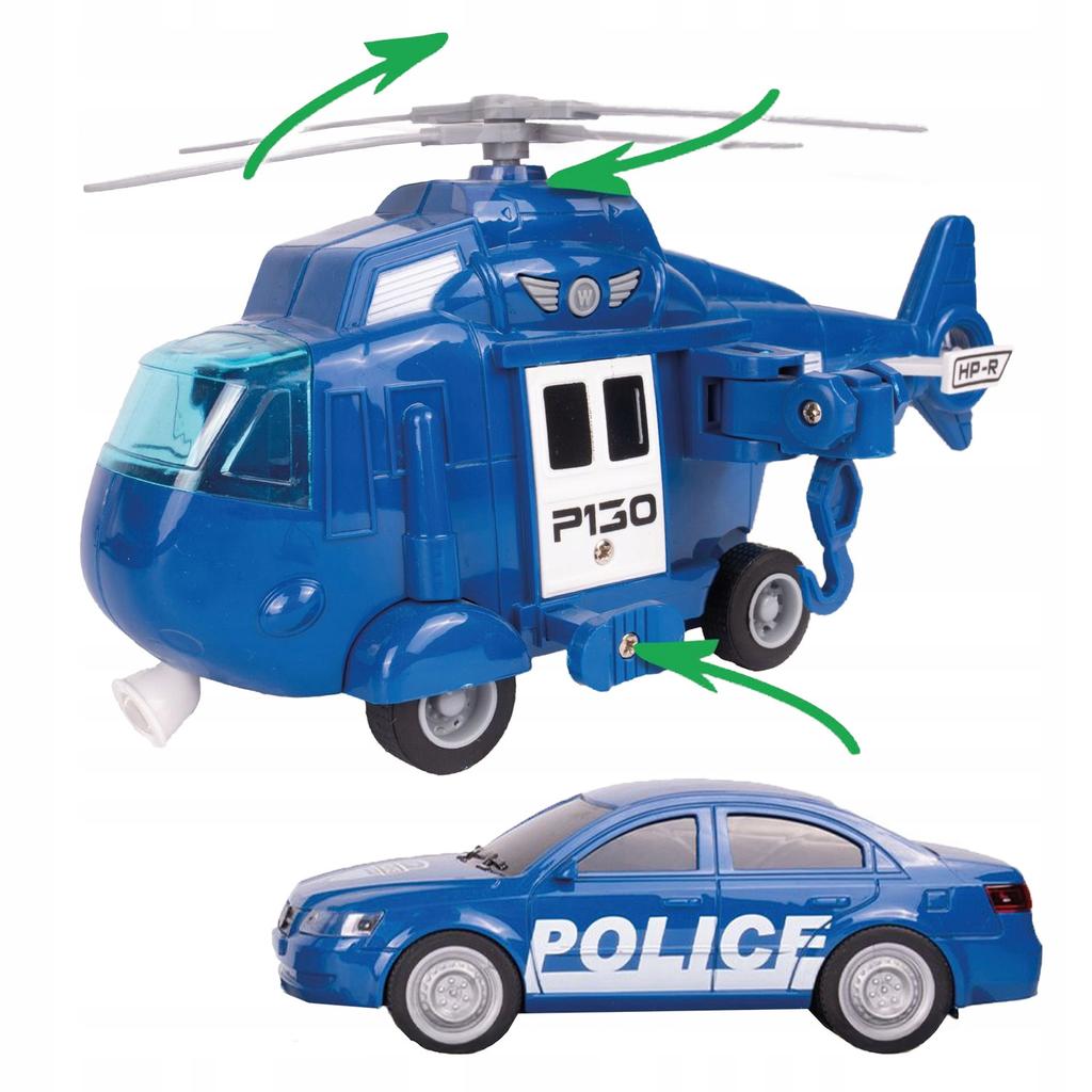 [PACZB] Police Truck with Motor + Helicopter Car LED Sound Z2364