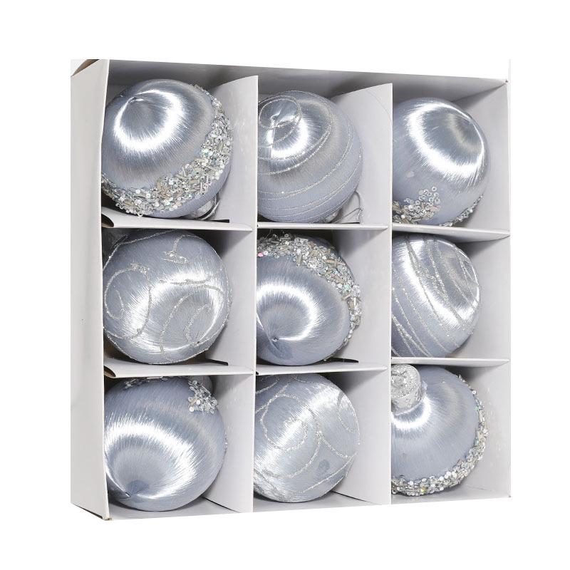 Набор рождественских шаров из расписного шелка 8 см - 9 шт.