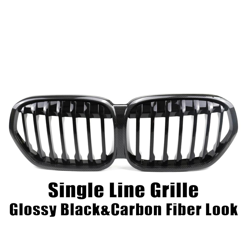 kyapx5 XVIP Carbon Fiber Look Double Line Style Front Racing Grills For BMW X1 F48 LCI 2020-2022 All Black Diamonds Style Upper Grilles