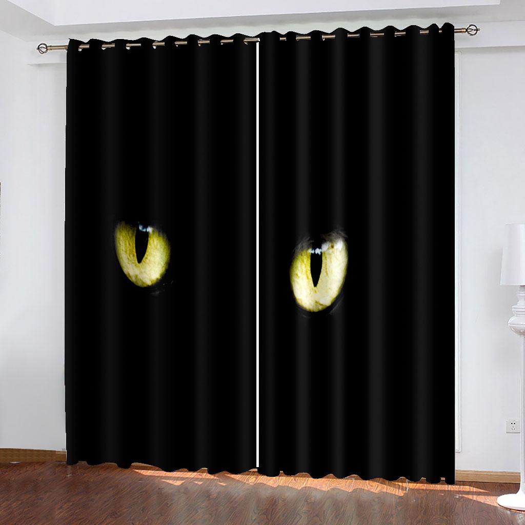 3D Custom Printed Black Cat Eyes Kids Children's Shading Blackout Curtain for Bedroom Living Room Hook Decorative