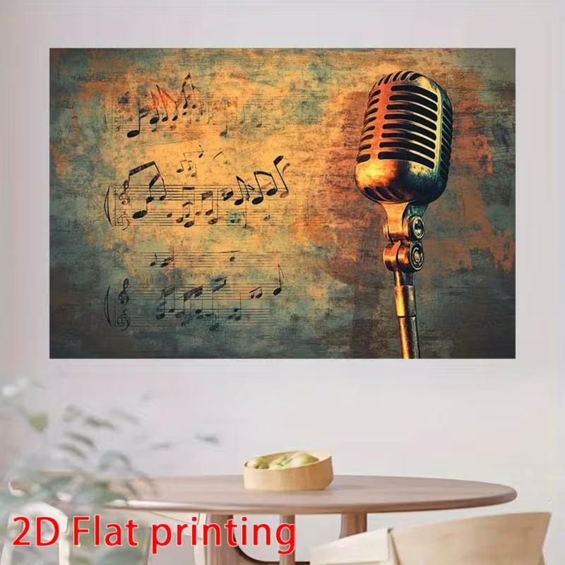 2D Vintage Microphone and Music Notes Backdrop Party Photo Background Cloth