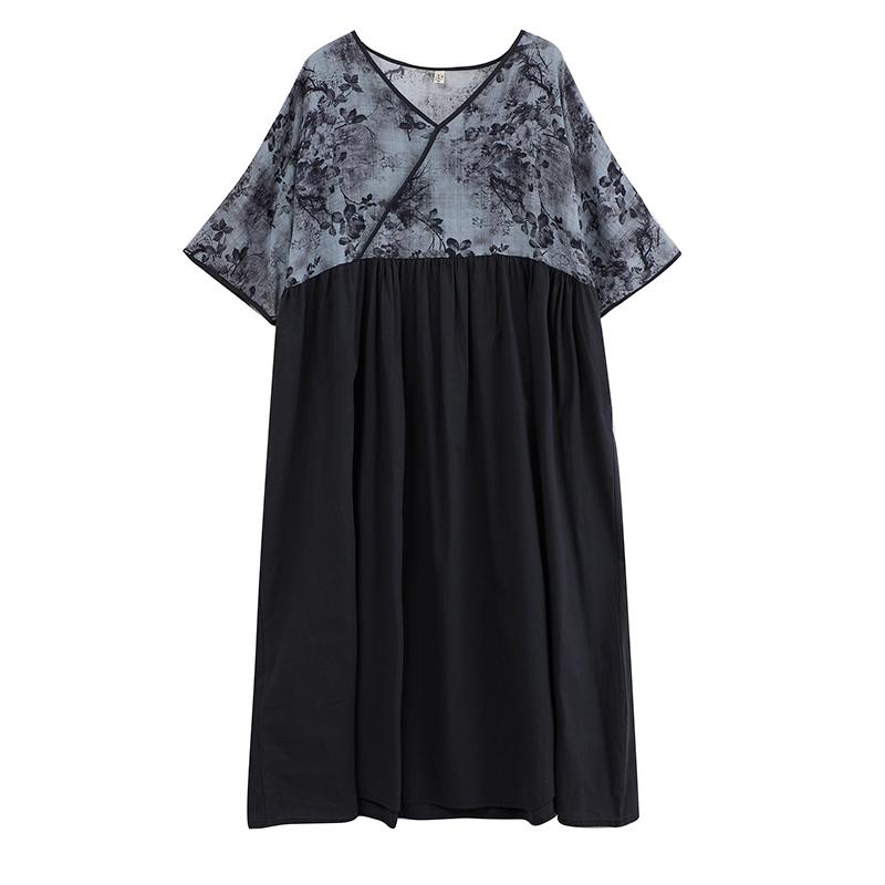 DIMANAF 2025 Летнее женское базовое платье больших размеров Винтажный принт Повседневное Свободное Составное Длинное платье Макси