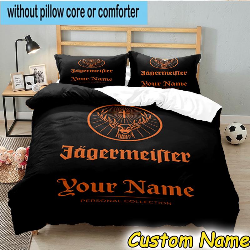 3pcs Custom Name Jager-meister Spirit Drink Bedding Set Includes 1 Duvet Cover & 2 Pillowcases for All Seasons Dormitory Home Decor Christmas gifts