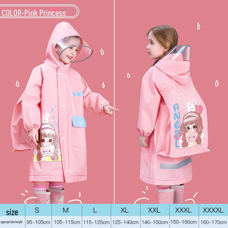 Kids' Thickened and Lengthened Raincoat with Backpack Space for Primary School Students