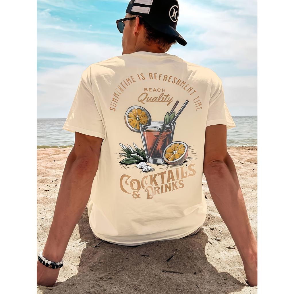 Unisex Unisex Tshirt Summertime Cocktails Drinks Beach Graphic Tee Retro Summer Vacation Casual Cotton Short Sleeve Tops