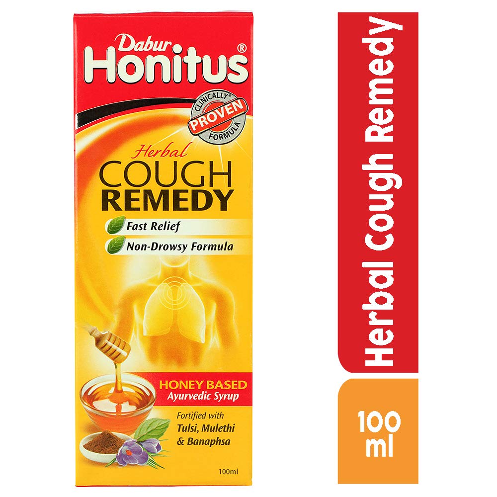 Dabur Honitus Herbal Cough Syrup 100 Ml Pack of 1 | Fast Relief From Cough & Sore Throat