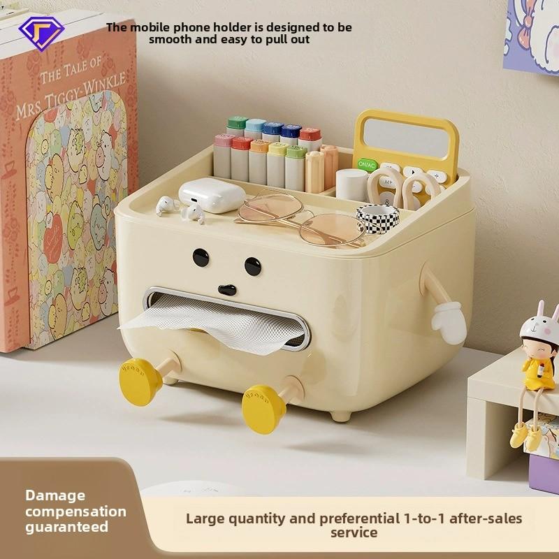 Caja de pañuelos de escritorio multifuncional con soporte para control remoto para sala de estar