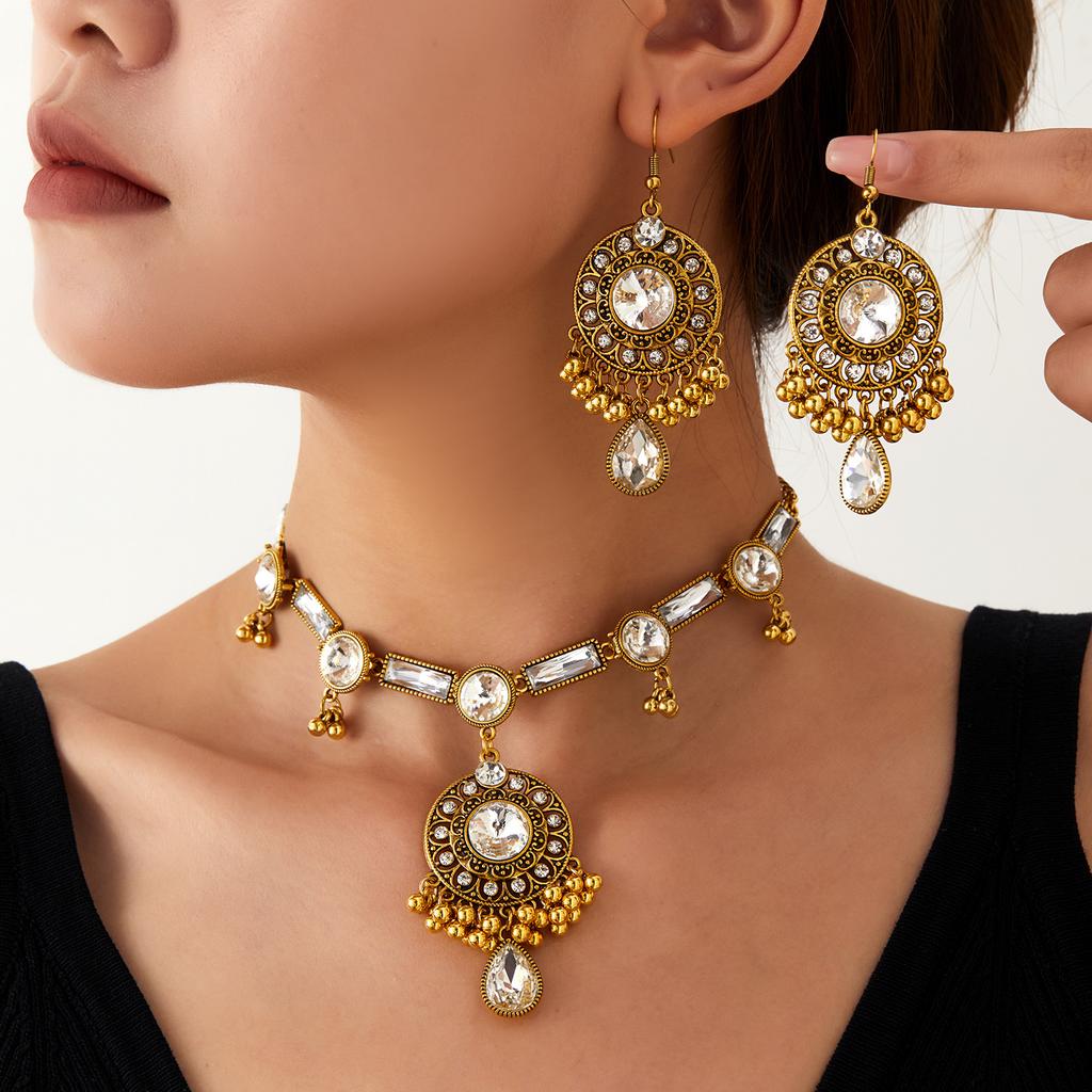 Bohemian Retro Tassel Necklace and Earring Set , Exotic Ethnic Style Jewelry for Women Daily Wear and Party