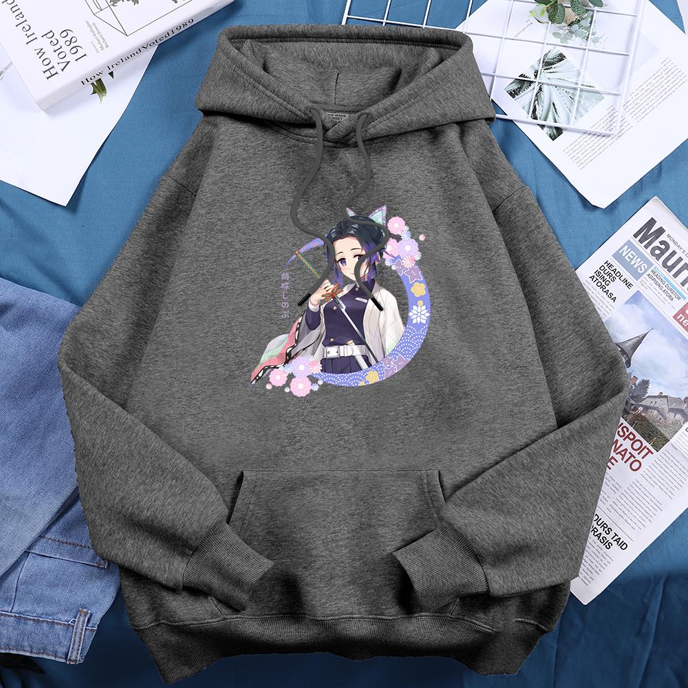 New Hot Anime Demon Slayer Kochou Shinobu with A Sword Womens Hoodie Casual Autumn Hoody Warm Fleece Tops Female Sweatshirt