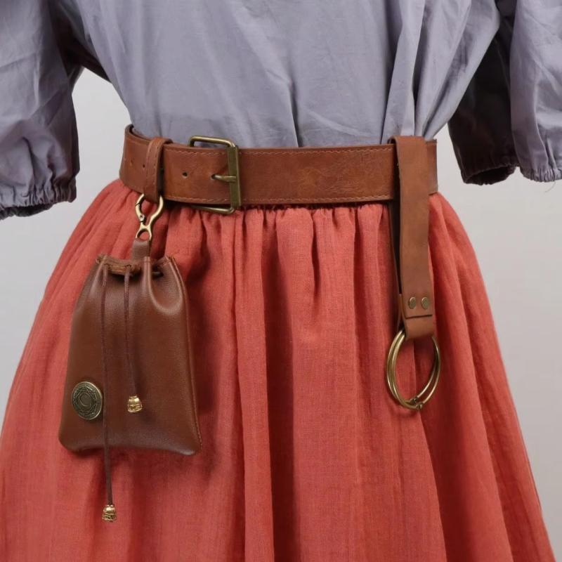 Medieval Vintage Belt Set: Pu Leather Belt, Coin Purse, Skirt Clip, Suitable For Renaissance, Viking Market, Larp Cosplay