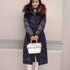 Woman Winter Down Cotton Parka Jacket Coat Outwear Long Hooded Fur Collar Zipper Pocket Loose Diamond Pattern Warm Solid Color