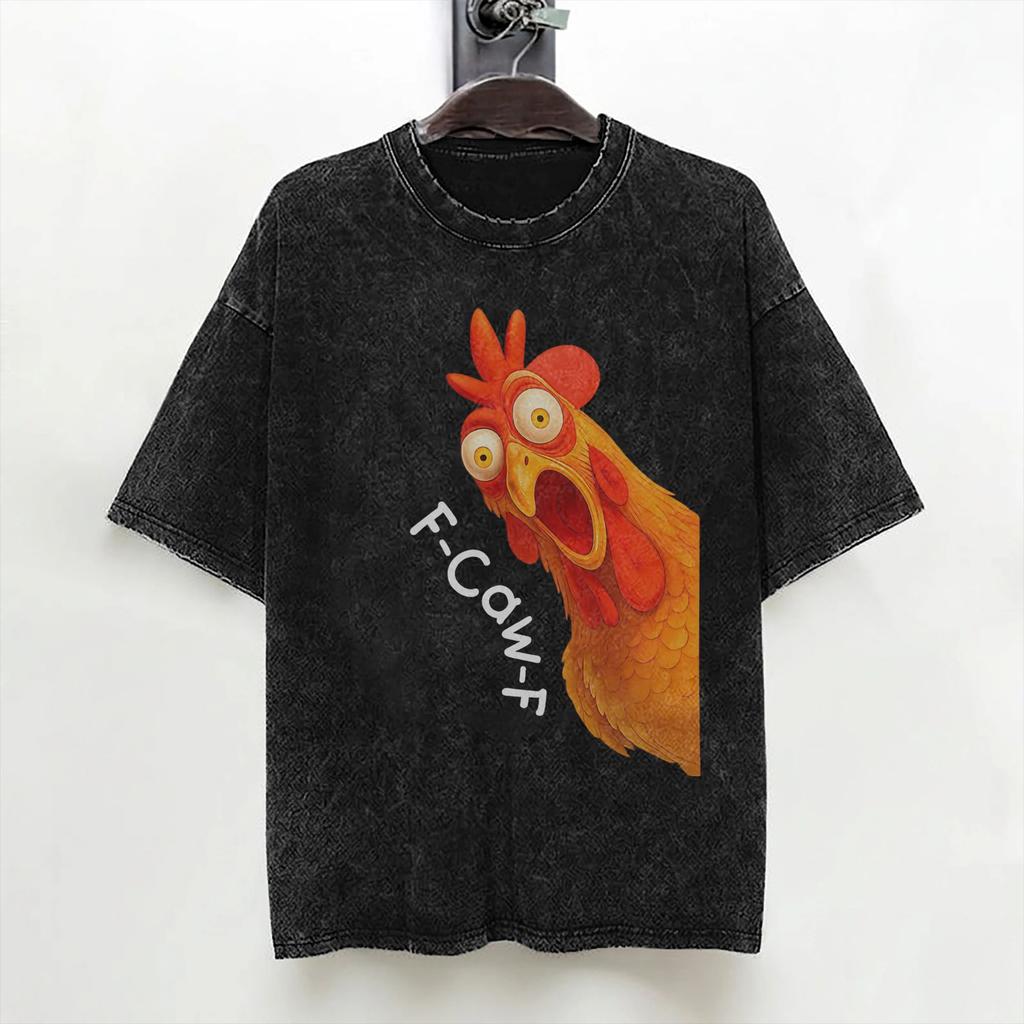 Funny meme F Caw F Chicken T Shirt Washed Short Sleeve Oversize TShirts Vintage Men Women Streetwear Printed Tee Shirt