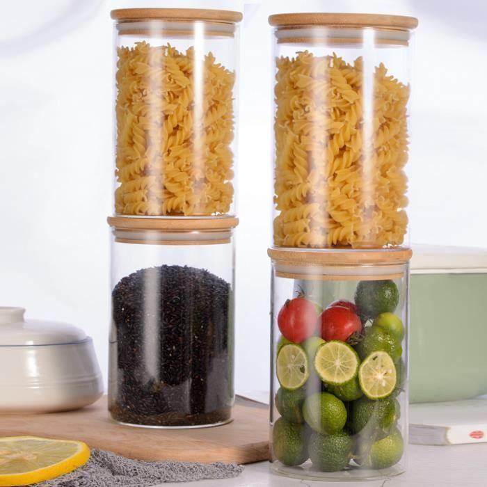 4x1000ml Pots de Rangement Alimentaire Conservation en Verre Borosilicate avec Couvercle Hermétique (10x15cm)