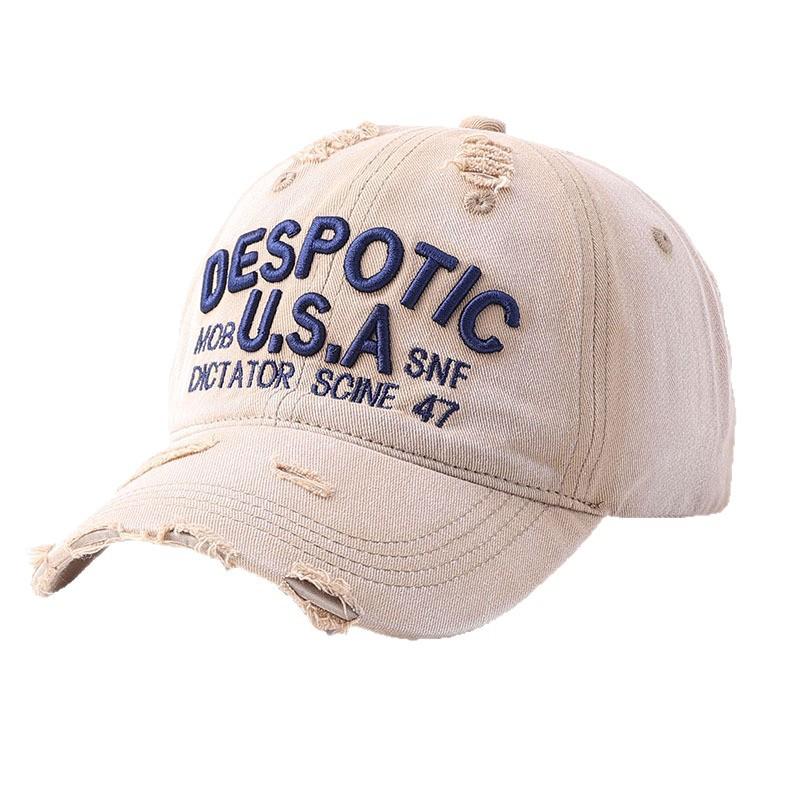 New ripped letter baseball cap retro pure cotton spring and autumn versatile sunshade old embroidered cap