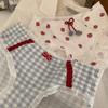 Milk Blue Japanese Sweet Strawberry Cute Underwear for Girls Pure Cotton Mid Waist Antibacterial Student Shorts Breathable Triangle Toe