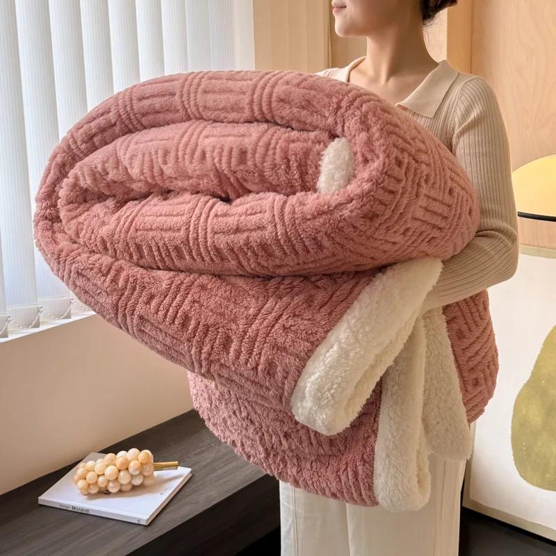 Solid Color Jacquard A Class Cotton Velvet Blanket Four Season Universal Multi-function Thick Warm Lamb Wool Office Nap Blanket